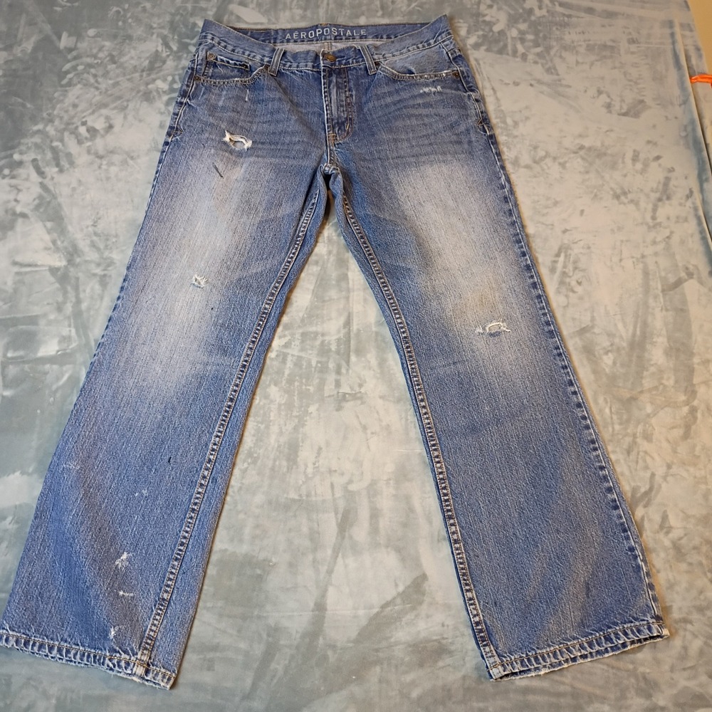 Aeropostale Benton Original Bootcut Jeans Medium Wash Distressed Denim 32x32